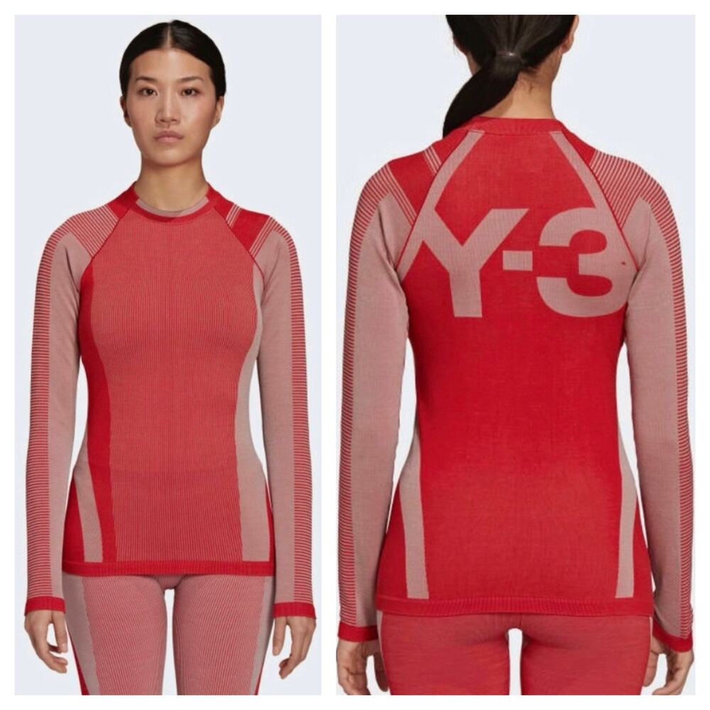 Adidas Y-3 Red Classic Seamless Long Sleeve Top Medium Activewear Workout